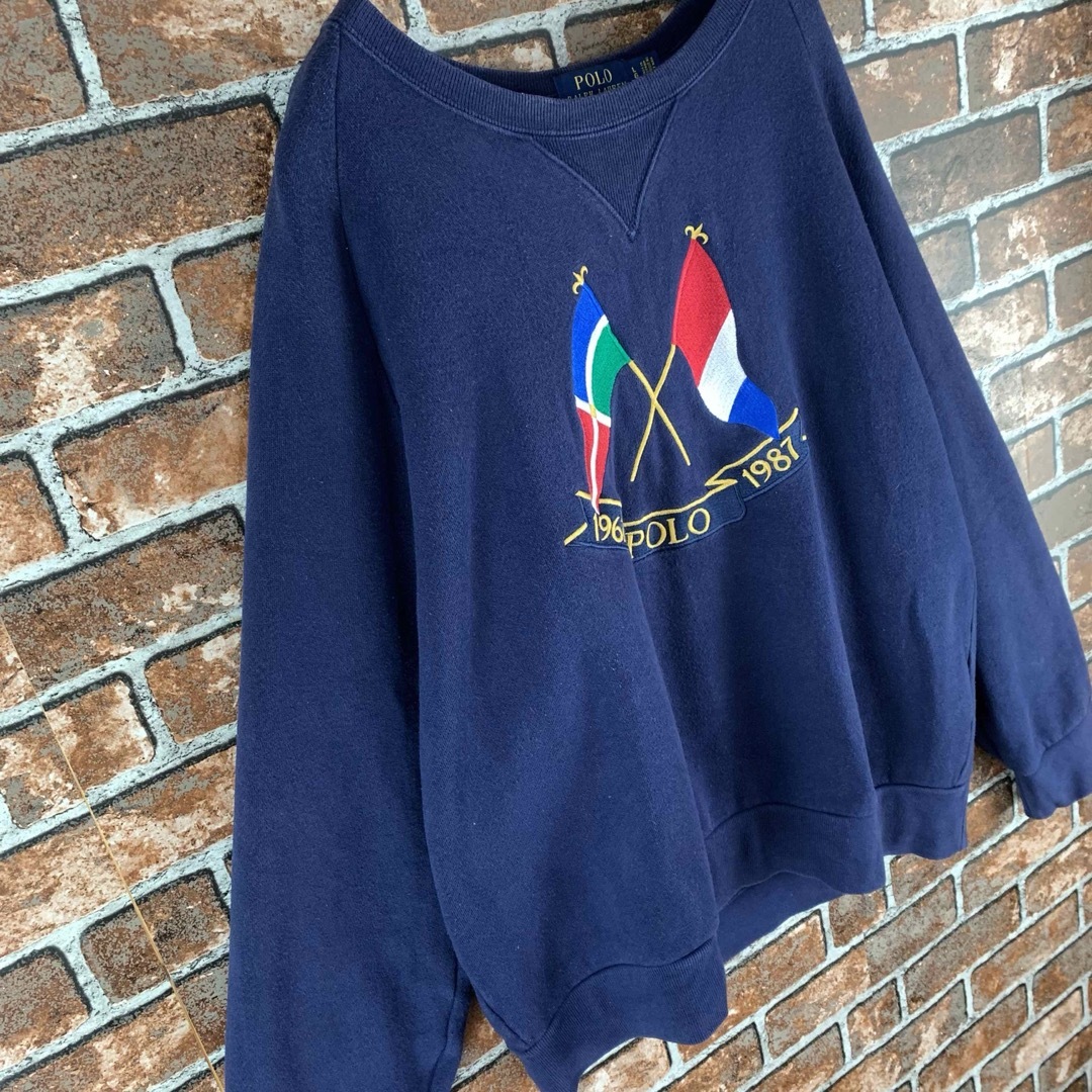 POLO RALPH LAUREN(ポロラルフローレン)の【即完売】ポロラルフローレン　刺繍センターロゴ　フラッグ　ネイビー　スウェット メンズのトップス(スウェット)の商品写真