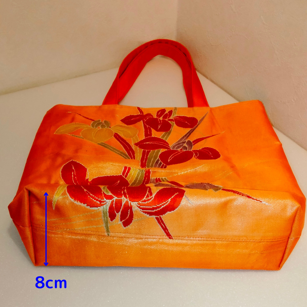 ハンドメイド手提げ【オレンジ】着物帯リメイク _B001 ハンドメイドのファッション小物(バッグ)の商品写真