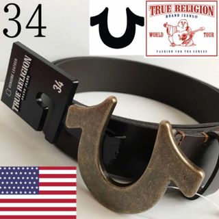 True Religion - レア 新品トゥルーレリジョン USA メンズ 本革 ベルト 茶 34