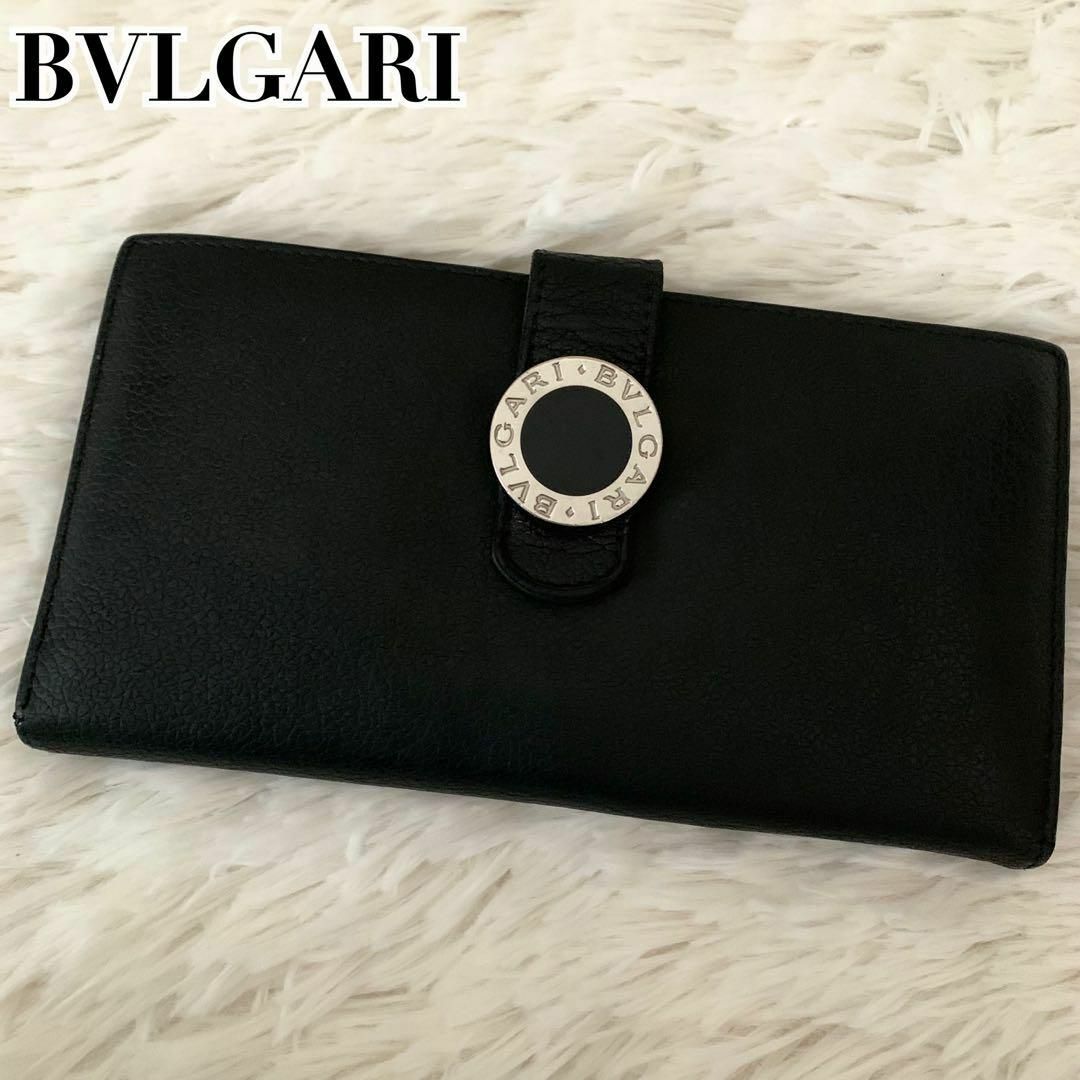 クリアポケット美品✨BVLGARI  ブルガリ　二つ折り財布 グレインレザー ブラック