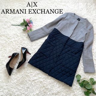 アルマーニエクスチェンジ(ARMANI EXCHANGE)の【美品】アルマーニエクスチェンジ　ノーカラー切り替えコート(ロングコート)