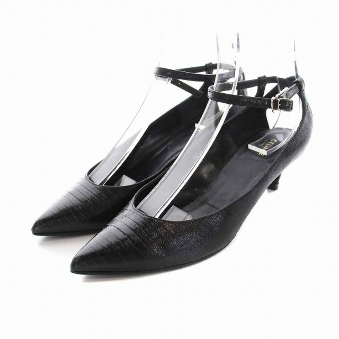 celine(セリーヌ)のセリーヌ パンプス ローヒール ポインテッドトゥ アンクルストラップ 36 黒 レディースの靴/シューズ(ハイヒール/パンプス)の商品写真