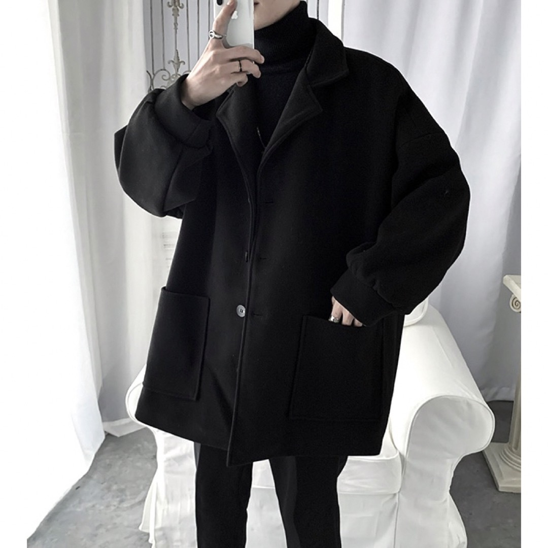 新品未使用☆ ビッグシルエット チェスターコート ロングコート ブラック メンズのジャケット/アウター(チェスターコート)の商品写真