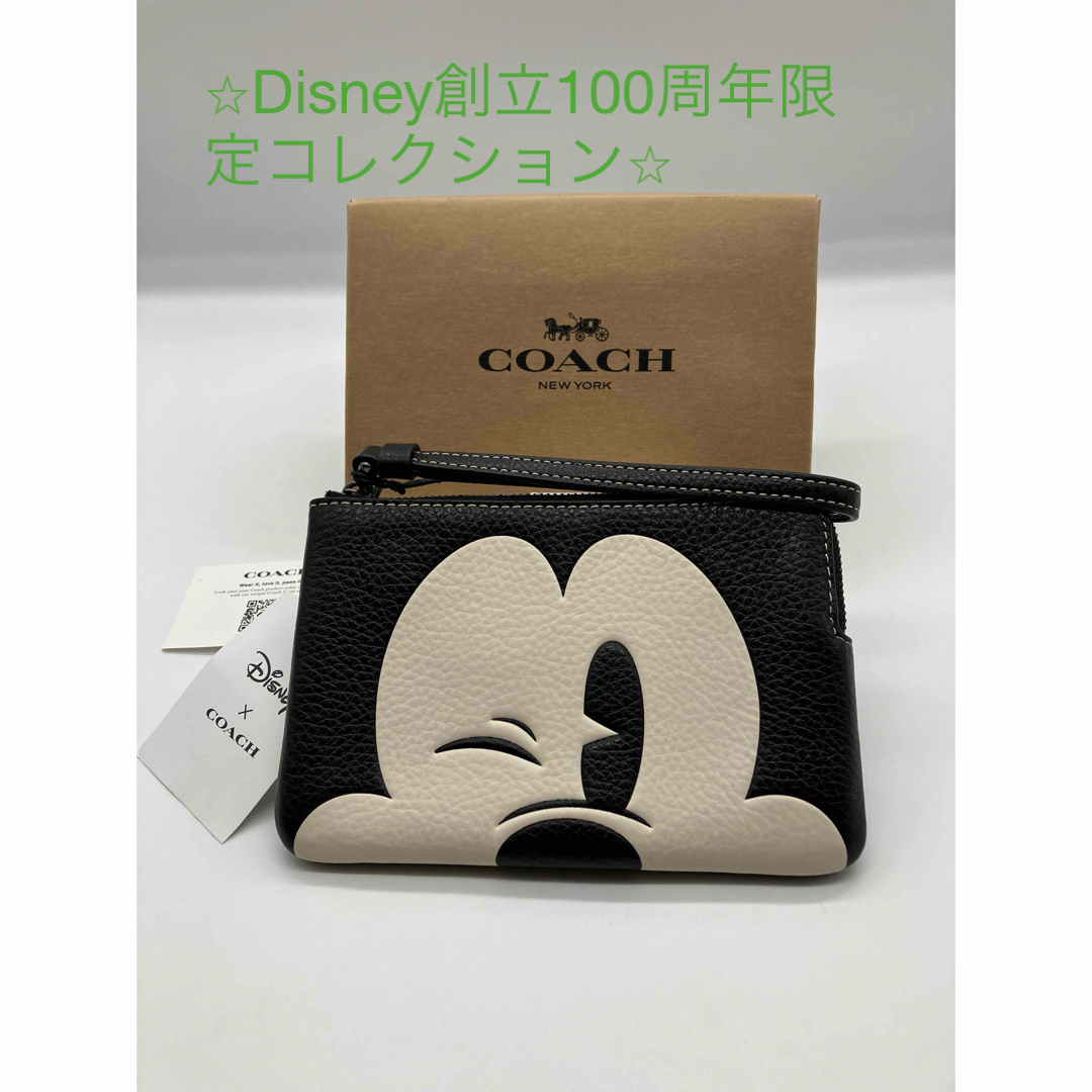 カラーQBM2ブラックマルチCOACH【CN041】ウインクミッキーコーナー ジップ リストレット