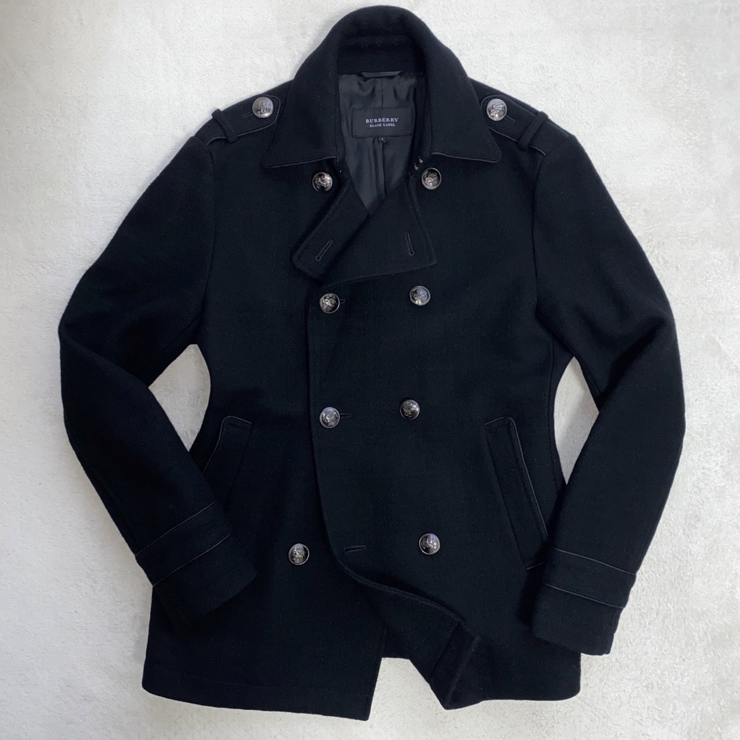 BURBERRY BLACK LABEL(バーバリーブラックレーベル)のBURBERRY BLACK LABEL  PEA COAT 黒　L 三陽商会 メンズのジャケット/アウター(ピーコート)の商品写真