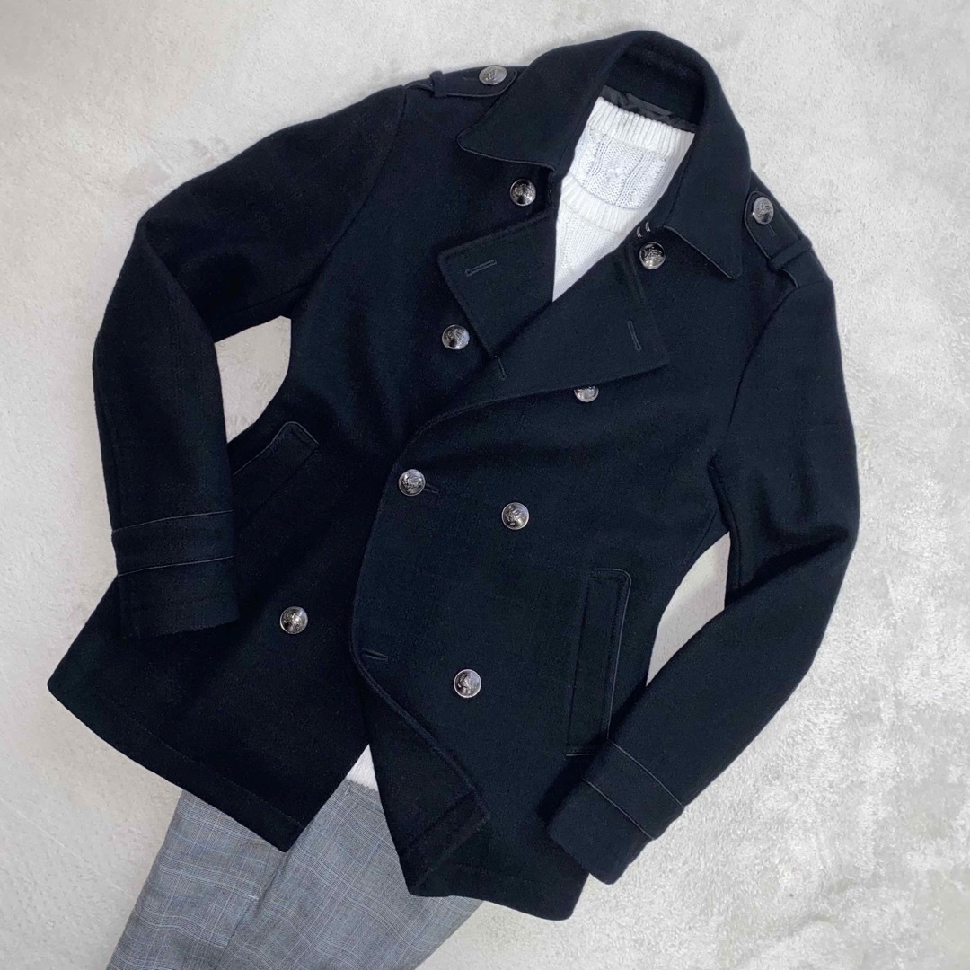 BURBERRY BLACK LABEL(バーバリーブラックレーベル)のBURBERRY BLACK LABEL  PEA COAT 黒　L 三陽商会 メンズのジャケット/アウター(ピーコート)の商品写真