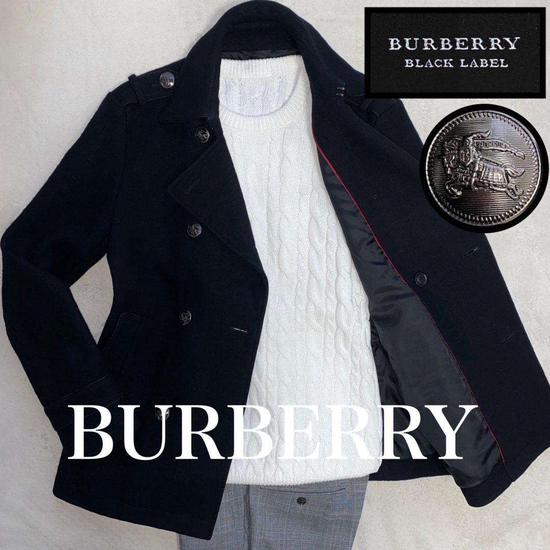 BURBERRY BLACK LABEL(バーバリーブラックレーベル)のBURBERRY BLACK LABEL  PEA COAT 黒　L 三陽商会 メンズのジャケット/アウター(ピーコート)の商品写真