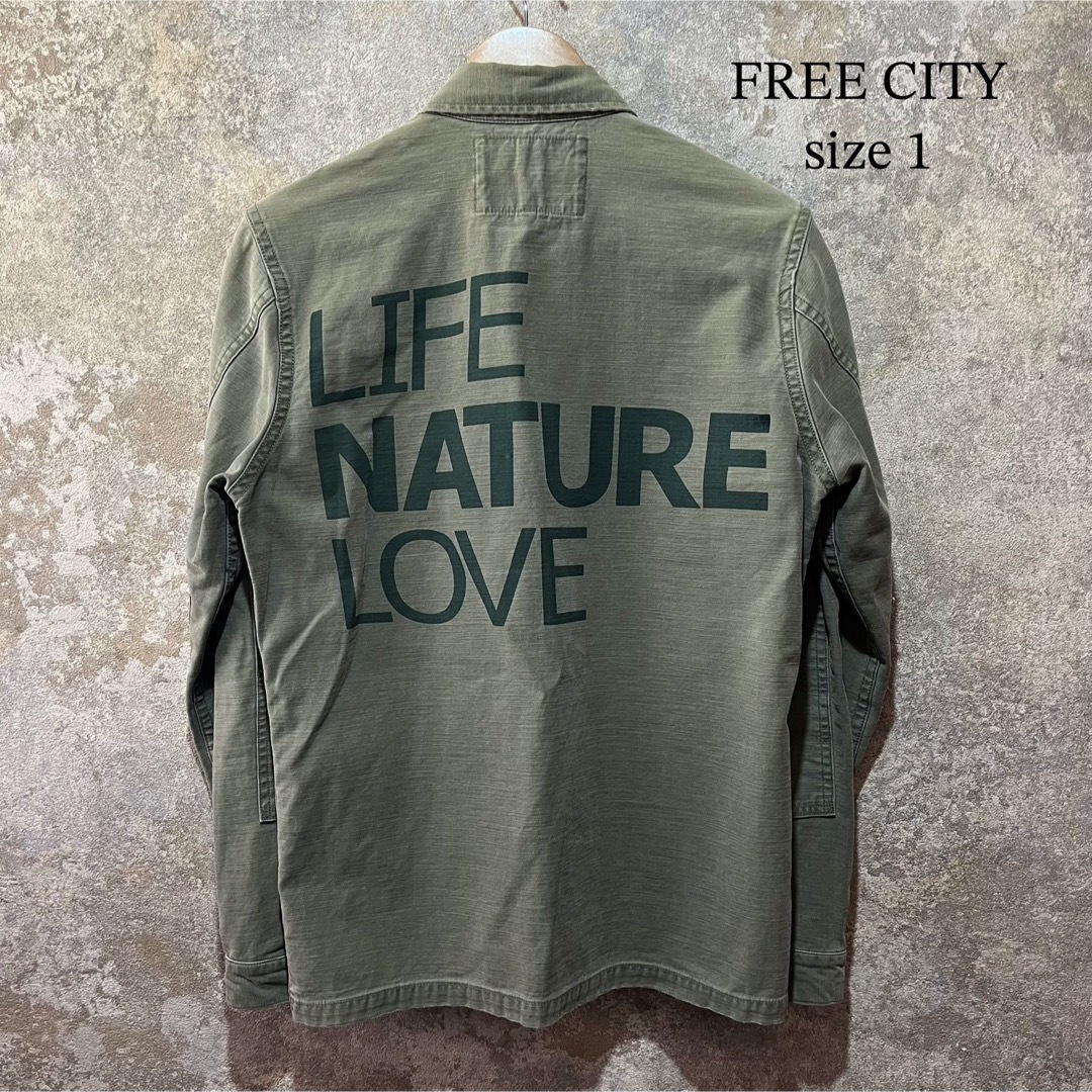 フリーシティFREE CITY バックプリント ワークシャツ ミリタリーシャツ ジャケット