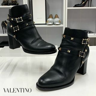 ヴァレンティノ(VALENTINO)の8911 ヴァレンティノ ロックスタッズ レザー ショートブーツ ブラック(ブーツ)