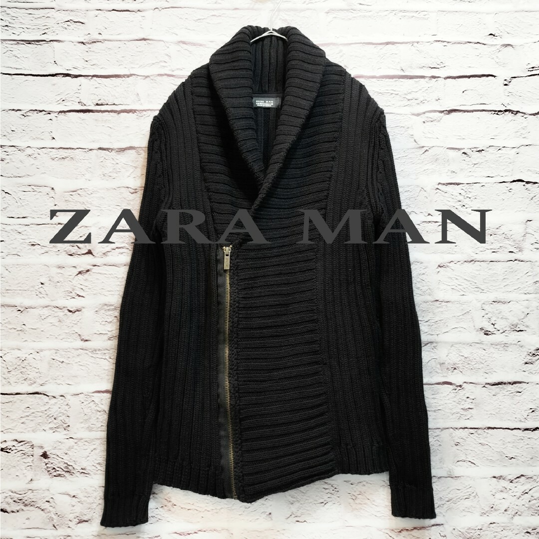 ZARA(ザラ)の【リブ編み】ザラ ZARA アシンメトリー ショールカラー ニット メンズのトップス(ニット/セーター)の商品写真