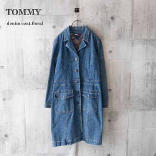 トミー(TOMMY)の【TOMMY】デニムコート　ロングコート　花柄　裏地総柄　コットン　Lサイズ(ロングコート)