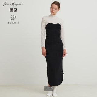 ユニクロ(UNIQLO)のユニクロ スフレヤーンリブサイドスリットスカートスムース ブラック XXL(ロングスカート)