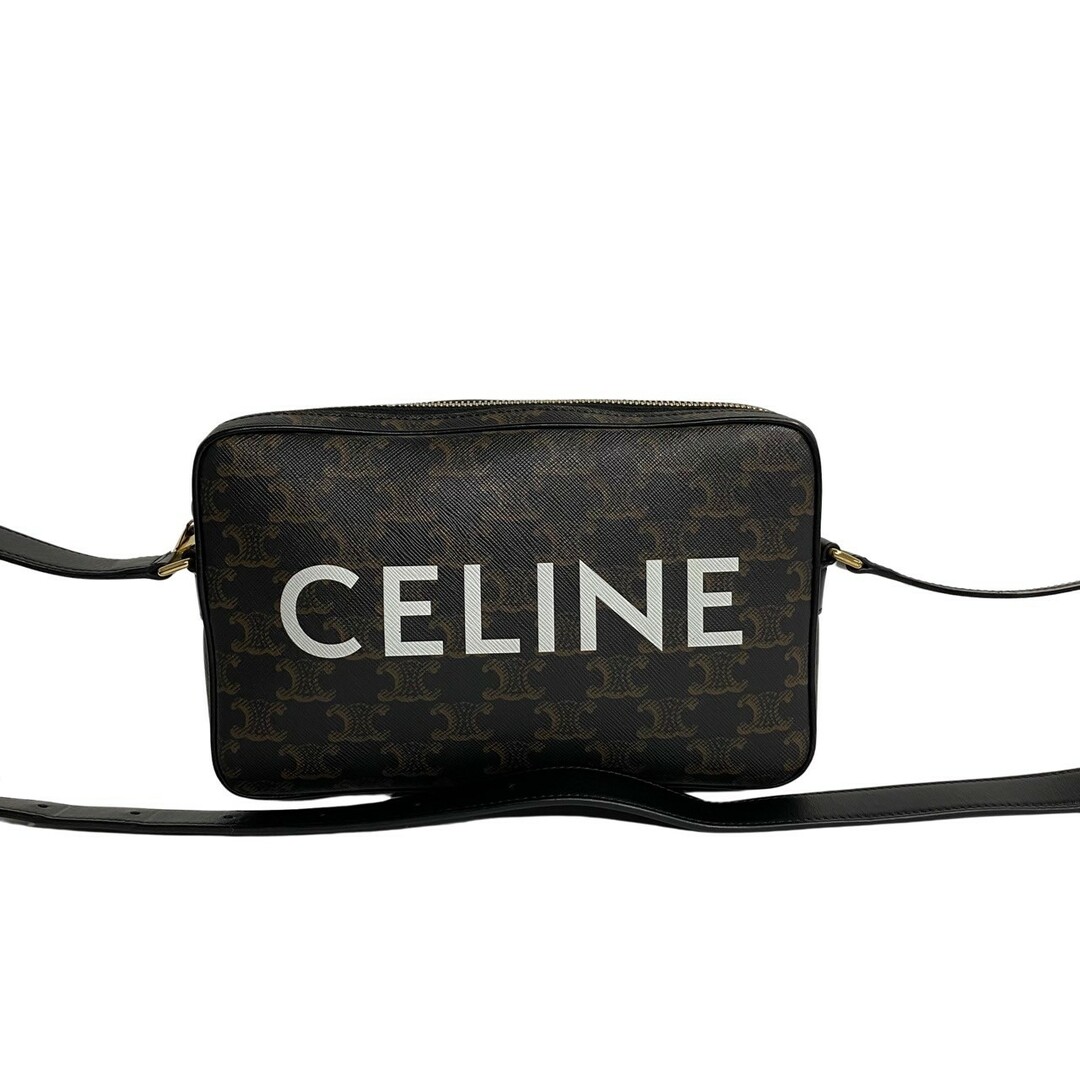 celine(セリーヌ)のほぼ未使用 レア品 CELINE セリーヌ ロゴ ミディアム メッセンジャーバッグ レザー 本革 ミニ ショルダーバッグ ポシェット ブラック 30322 レディースのバッグ(ショルダーバッグ)の商品写真