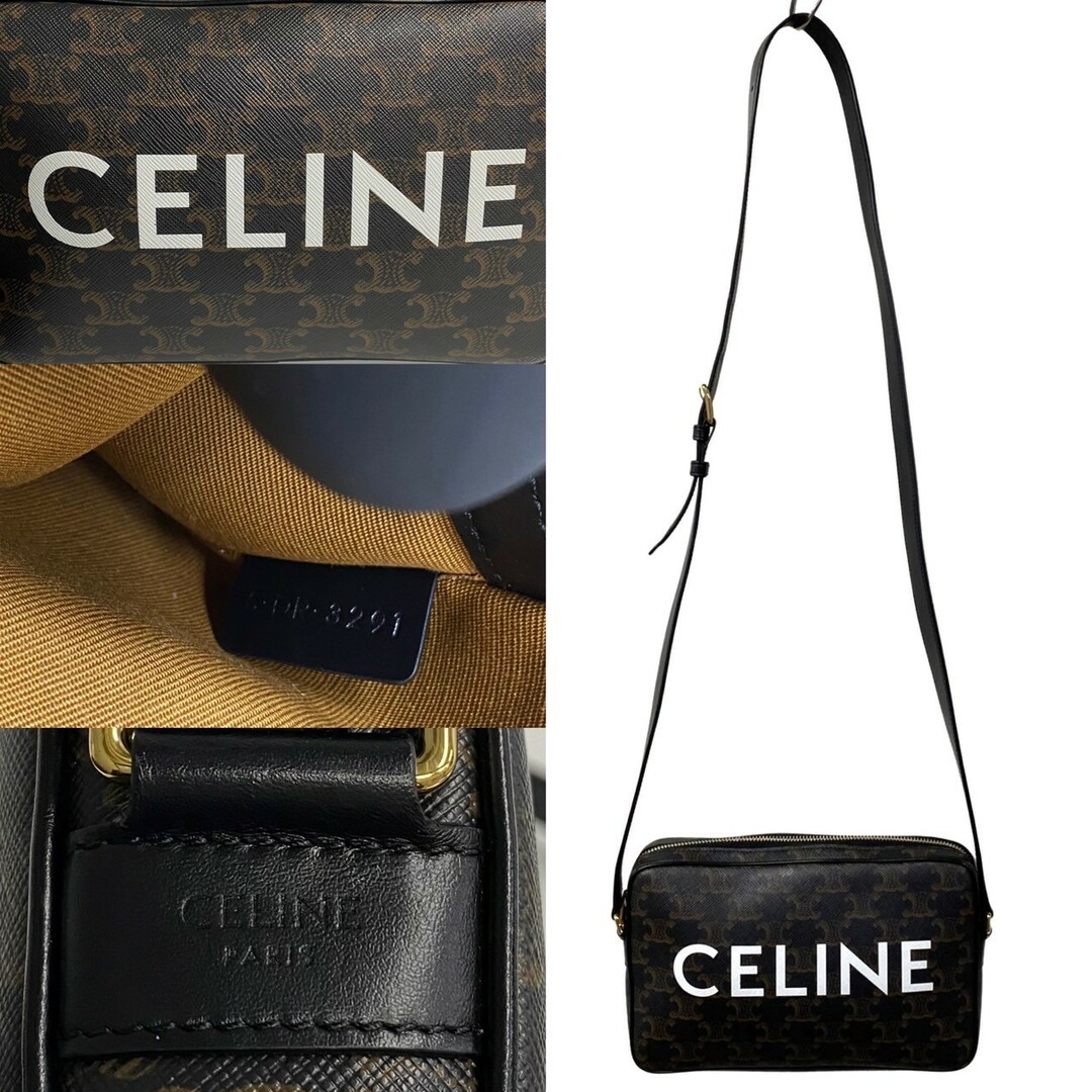 celine(セリーヌ)のほぼ未使用 レア品 CELINE セリーヌ ロゴ ミディアム メッセンジャーバッグ レザー 本革 ミニ ショルダーバッグ ポシェット ブラック 30322 レディースのバッグ(ショルダーバッグ)の商品写真