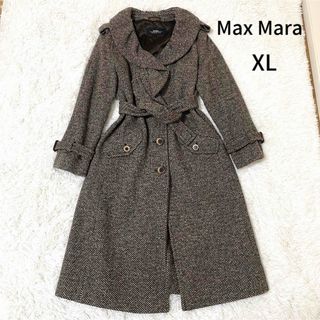 マックスマーラ(Max Mara)の良品　マックスマーラ 　ウール　ツイード　Aライン　ベルト　ショールカラー　XL(ロングコート)