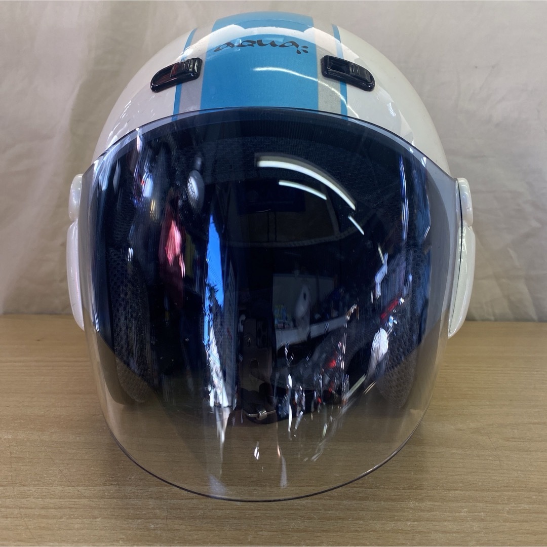 バイクOGK★CA-C21 ジェットヘルメット 白 青 ホワイト ブルー