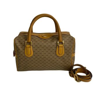 グッチ(Gucci)の極 美品 GUCCI オールドグッチ ヴィンテージ マイクロGG  レザー 2way ハンドバッグ ミニ ボストンバッグ ショルダーバッグ キャメル 574-5(ショルダーバッグ)