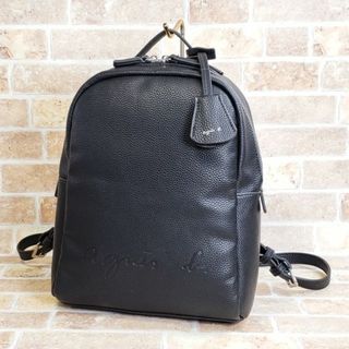 アニエスベー(agnes b.)の美品 アニエスベー ☆ レザー エンボスロゴ リュックサック バックパック 黒(リュック/バックパック)