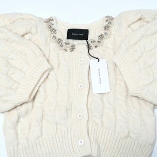 シモーネロシャ(Simone Rocha)の新品 Simone Rocha ビジュー パフスリーブ カーディガン 白 ニット(カーディガン)