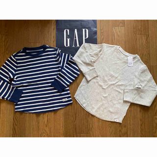 ギャップキッズ(GAP Kids)のGAPロゴ入りギャップ★グレーのみ新品ロンT5yearsボーダーXS110セット(Tシャツ/カットソー)