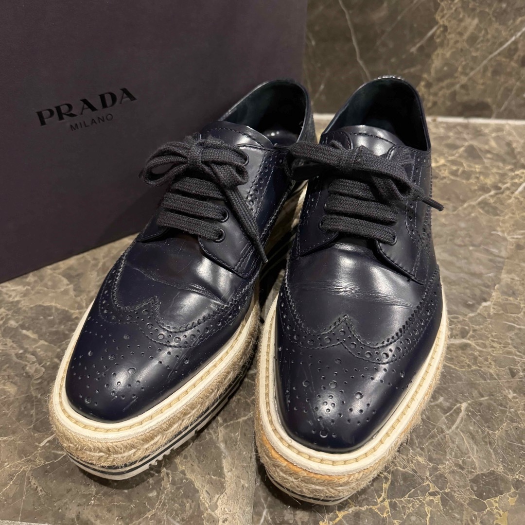 PRADA プラダ　エスパドリーユ ウイングチップ　レースアップシューズ | フリマアプリ ラクマ