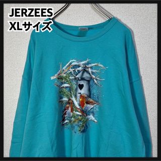 ジャージーズ(JERZEES)の【ジャージーズ】スウェット　アニマル　鳥　雪　ボタニカル　水色　ツリー１G(スウェット)