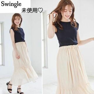 スウィングル(Swingle)の未使用　ふんわり可愛い♪　ノースリーブドッキングワンピース　M ブラック(ロングワンピース/マキシワンピース)