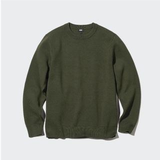 ユニクロ(UNIQLO)のUNIQLO ウォッシャブルストレッチミラノリブクルーネックセーター カーキ S(ニット/セーター)