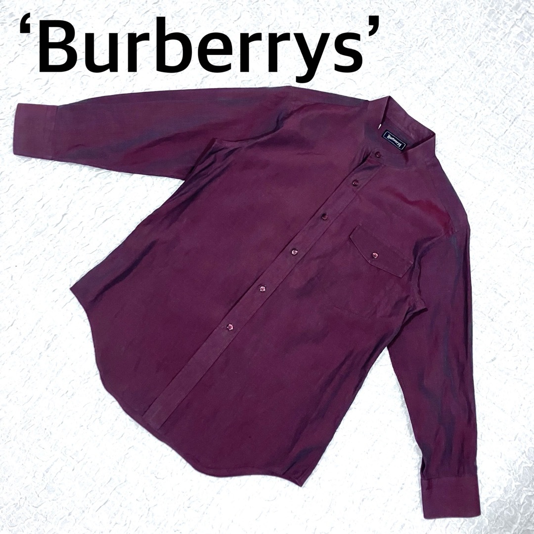 BURBERRY(バーバリー)のBurberrys パーバリーズ　ノーカラー七部袖シャツ　パープル メンズのトップス(シャツ)の商品写真