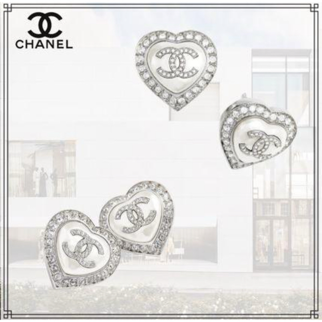 CHANEL ハート フェイクパール 正規　ピアス メタル ラインストーンアクセサリー