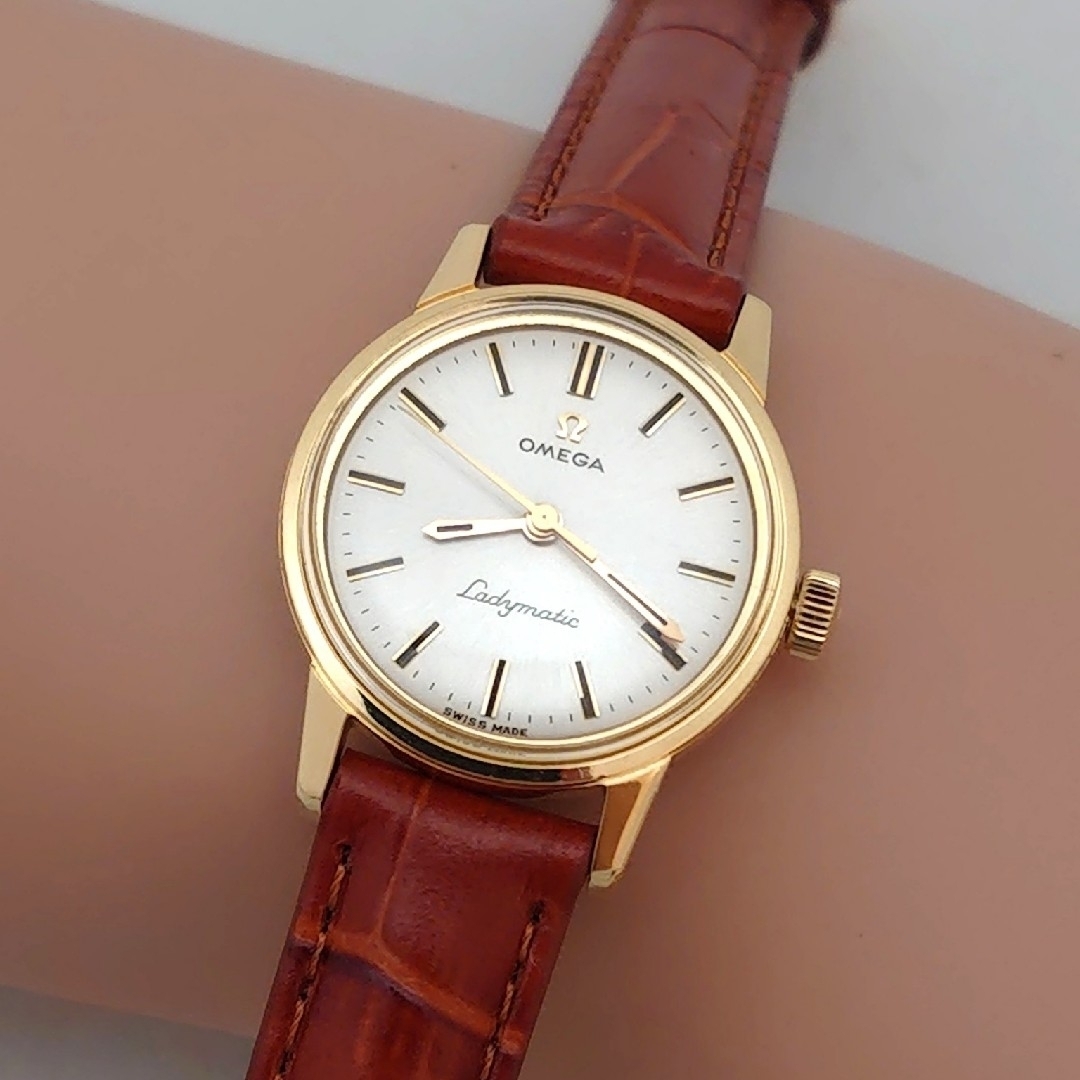 OH済 1965年製 オメガ 18KYGレディマティック 自動巻き レディース腕時計