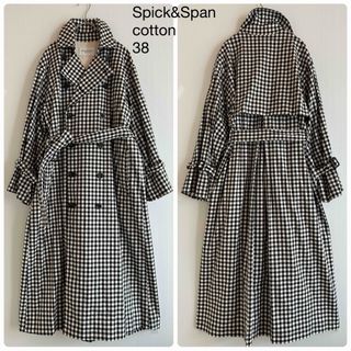 スピックアンドスパン(Spick & Span)の485美品スピック＆スパン白黒ギンガムチェックコットンロングトレンチコート38M(トレンチコート)