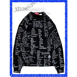 シュプリーム(Supreme)のメンズ セーター ブラック Supreme シュプリーム GONZ POEMS SWEATER SS23SK28 M L XL シュプリームゴンズポエムコットンセーター se1126r(ニット/セーター)