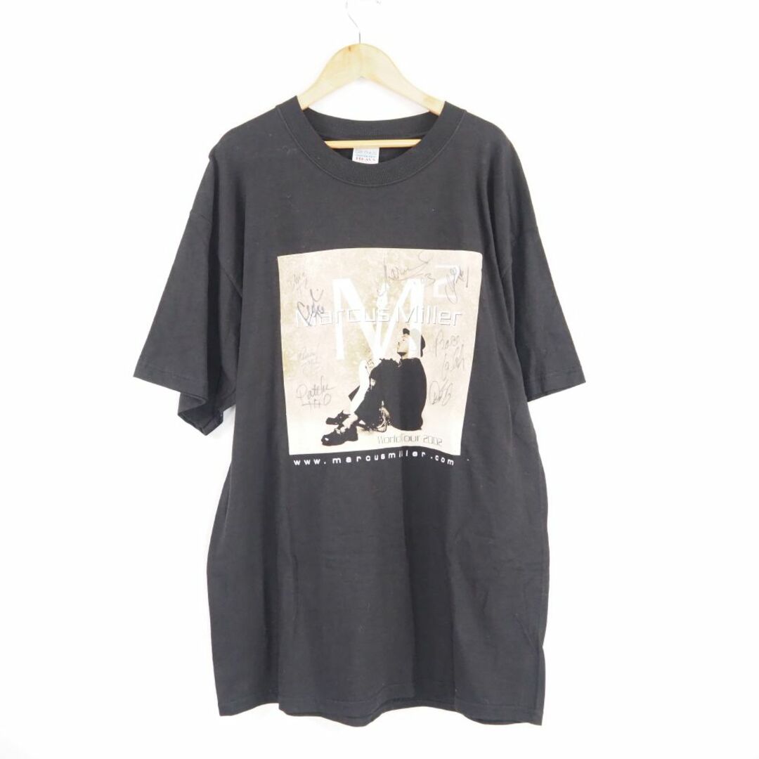 美品 Marcus Miller World Tour 2002 半袖Tシャツ L コットン サイン入り ミュージシャン 音楽 トップス AU2336A35  メンズのトップス(Tシャツ/カットソー(半袖/袖なし))の商品写真