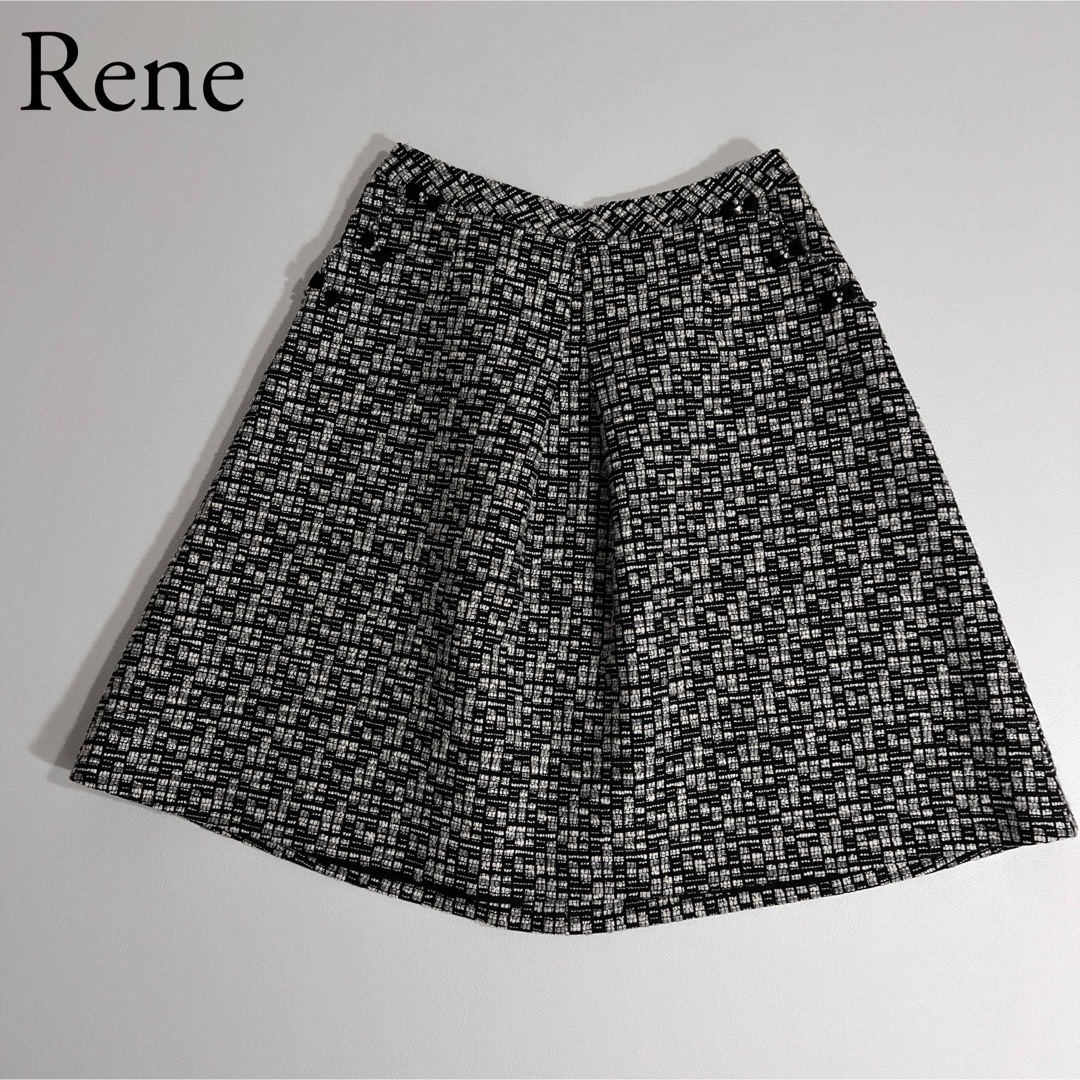 René(ルネ)の美品　Rene ルネ　フレアスカート　リボン装飾　ツイード レディースのスカート(ひざ丈スカート)の商品写真