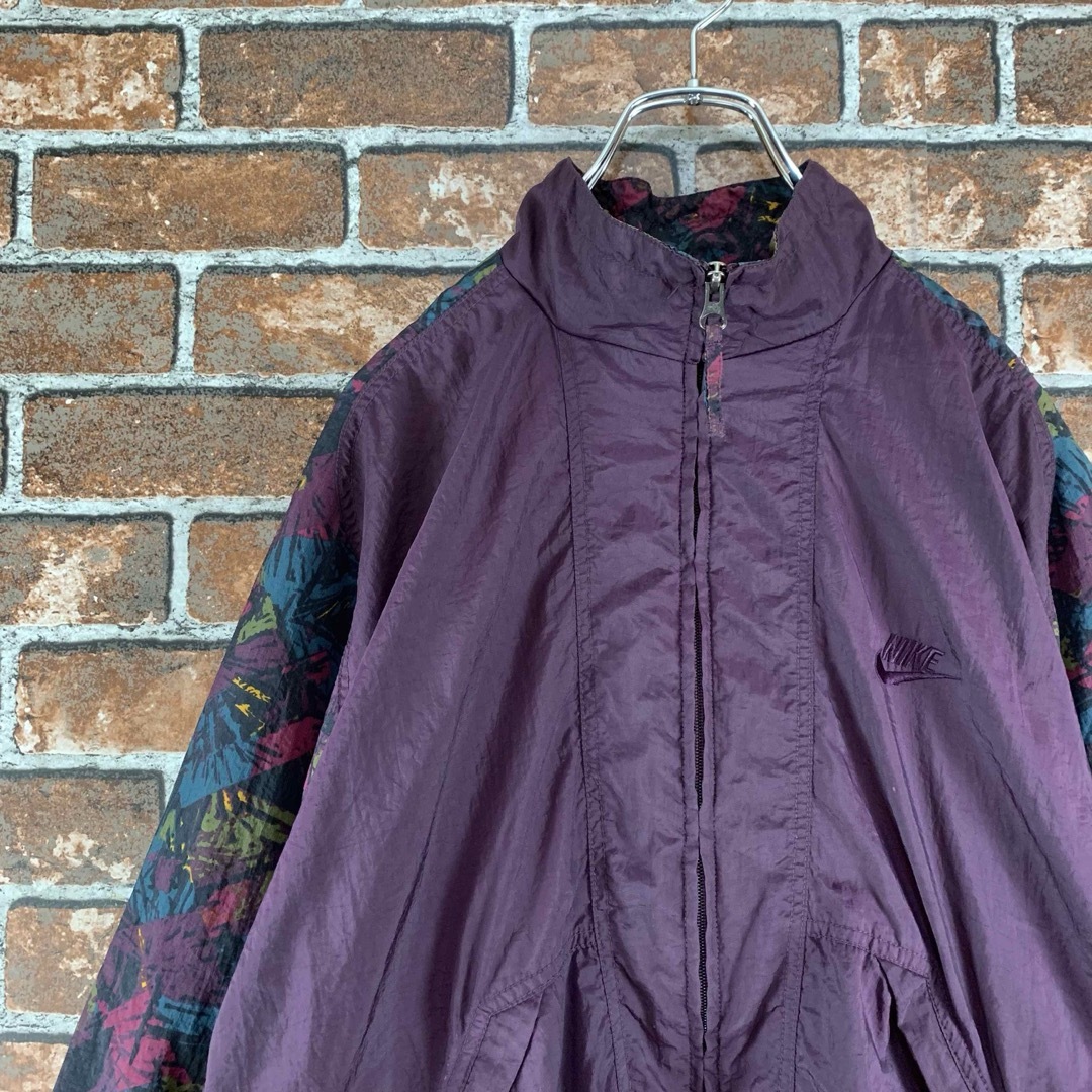 【希少】ナイキ　90s　ワンポイント　スリーブデザイン　紫　ナイロンジャケットジャケット/アウター