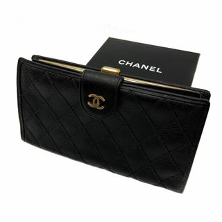 シャネル(CHANEL)のいちごちゃん様シャネル キャビアスキン ビコローレ がま口 長財布 ブラック(財布)