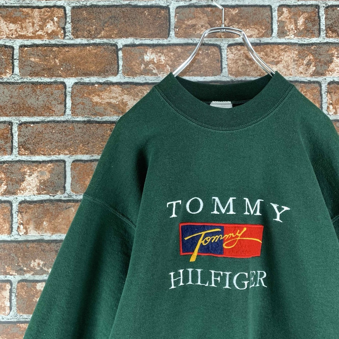 TOMMY HILFIGER(トミーヒルフィガー)の【希少】トミーヒルフィガー　80s　USA製　刺繍センターロゴ　緑　スウェット メンズのトップス(スウェット)の商品写真