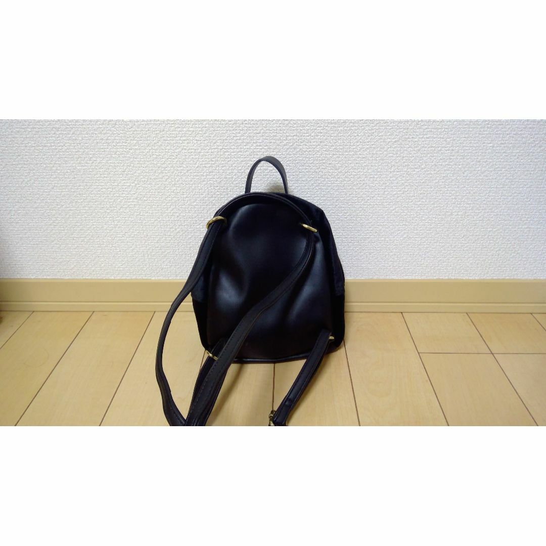 ショルダーバッグ リュック バッグ 黒 ブラック ベロア 2WAY レディースのバッグ(リュック/バックパック)の商品写真