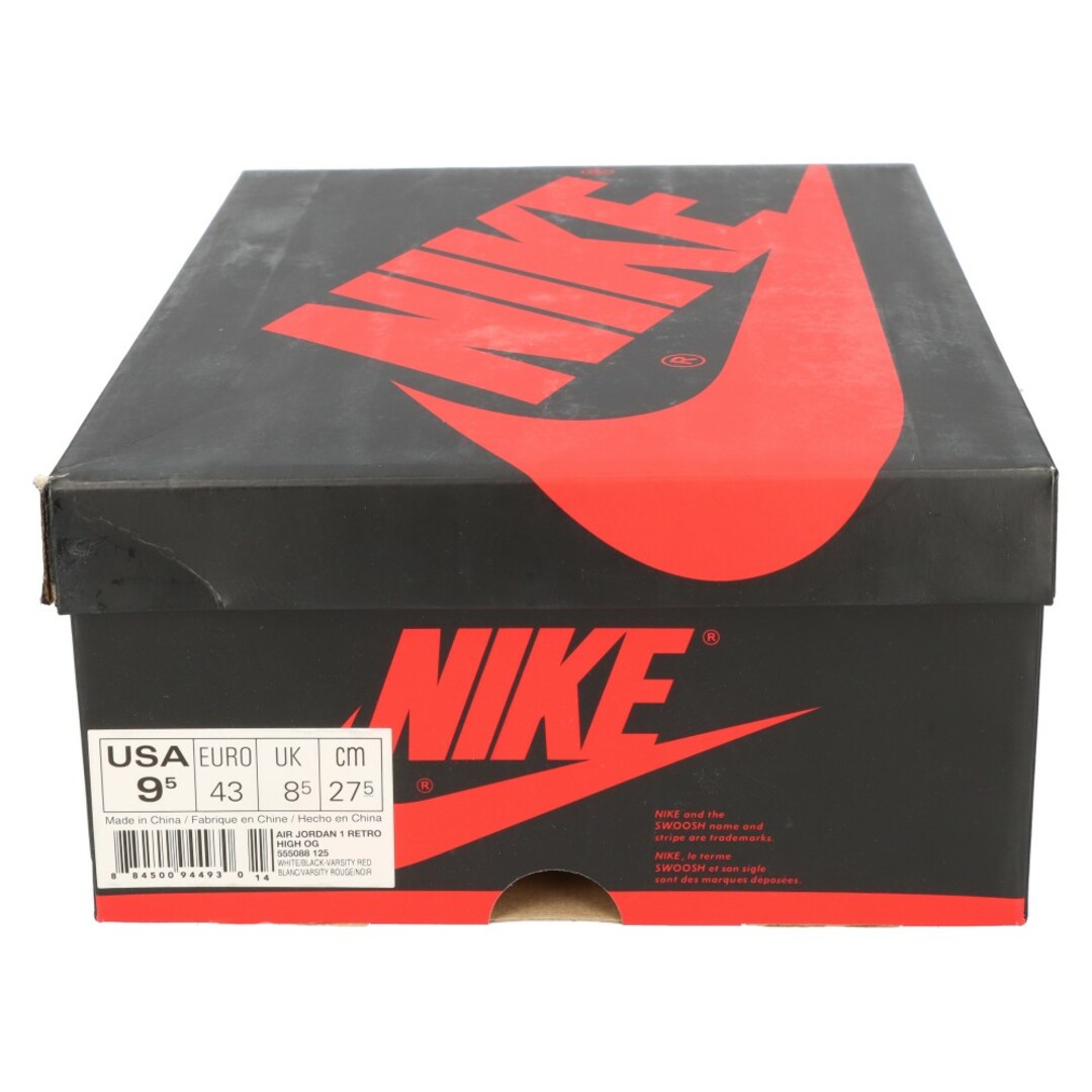 NIKE(ナイキ)のNIKE ナイキ AIR JORDAN1 RETRO HIGH OG BLACK TOE 555088-125 エアジョーダン1 ハイカットスニーカー ブラック/レッド つま黒 US9.5/27.5cm メンズの靴/シューズ(スニーカー)の商品写真