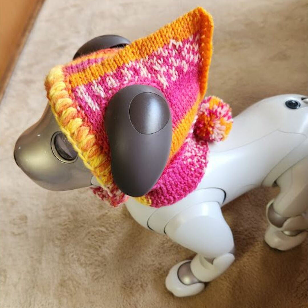 aibo アイボの帽子　スヌードタイプ（橙） ハンドメイドのペット(おもちゃ/ペット小物)の商品写真