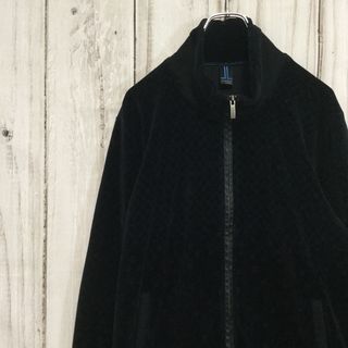 ランバンオンブルー(LANVIN en Bleu)の【ランバン ベロアジャケット】 レザー チャーム XL 黒 LANVIN 古着(ブルゾン)