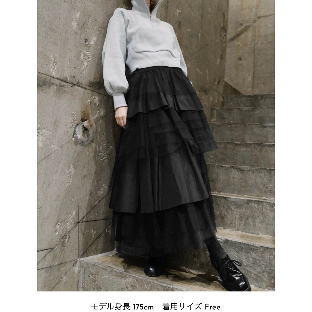 random tiered tulle & pongee SK レディースのスカート(ロングスカート)の商品写真