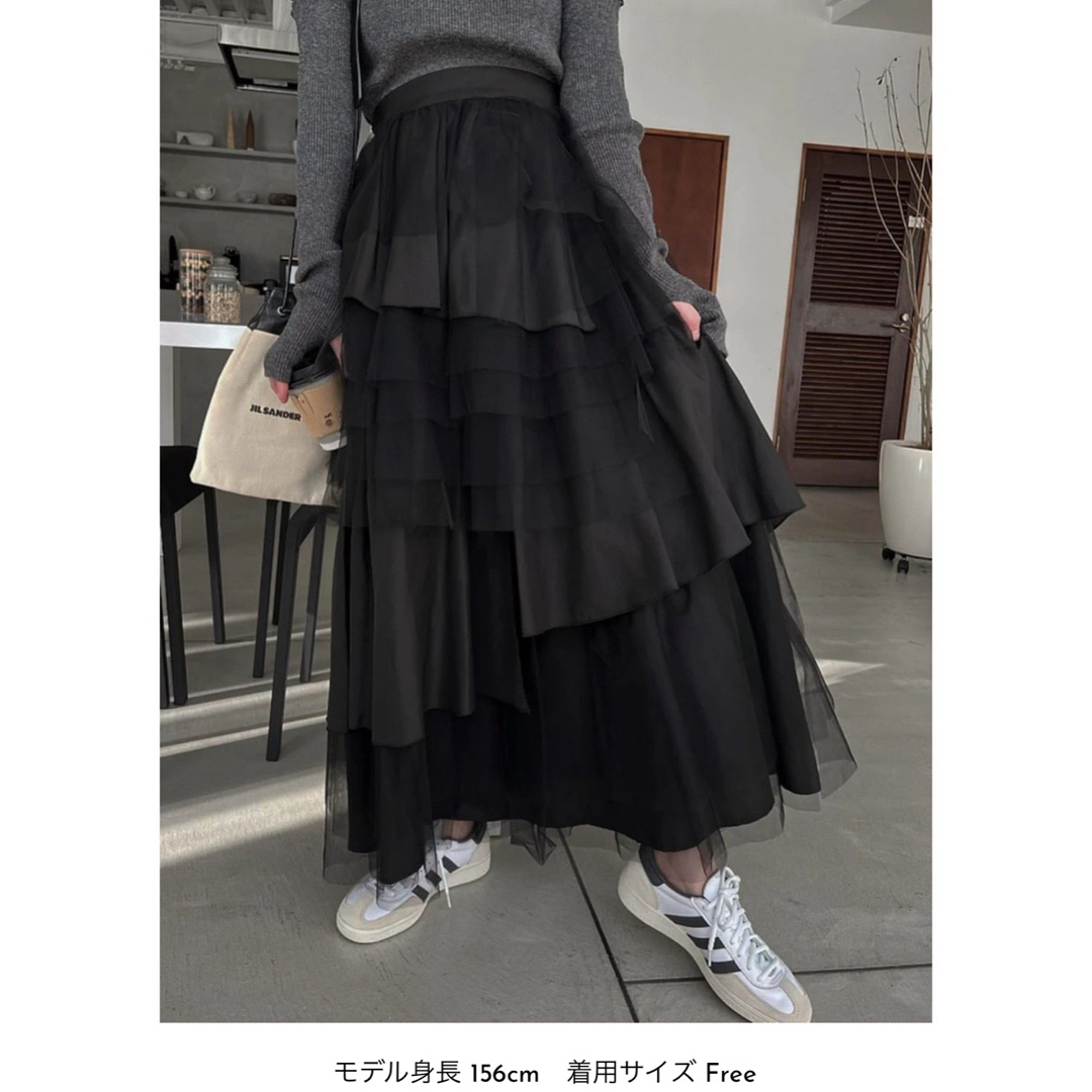 random tiered tulle & pongee SK レディースのスカート(ロングスカート)の商品写真