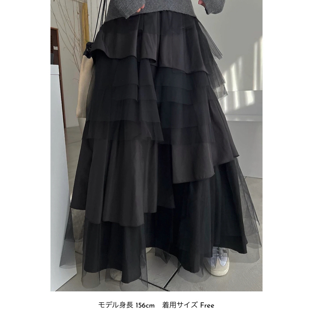 random tiered tulle & pongee SK レディースのスカート(ロングスカート)の商品写真