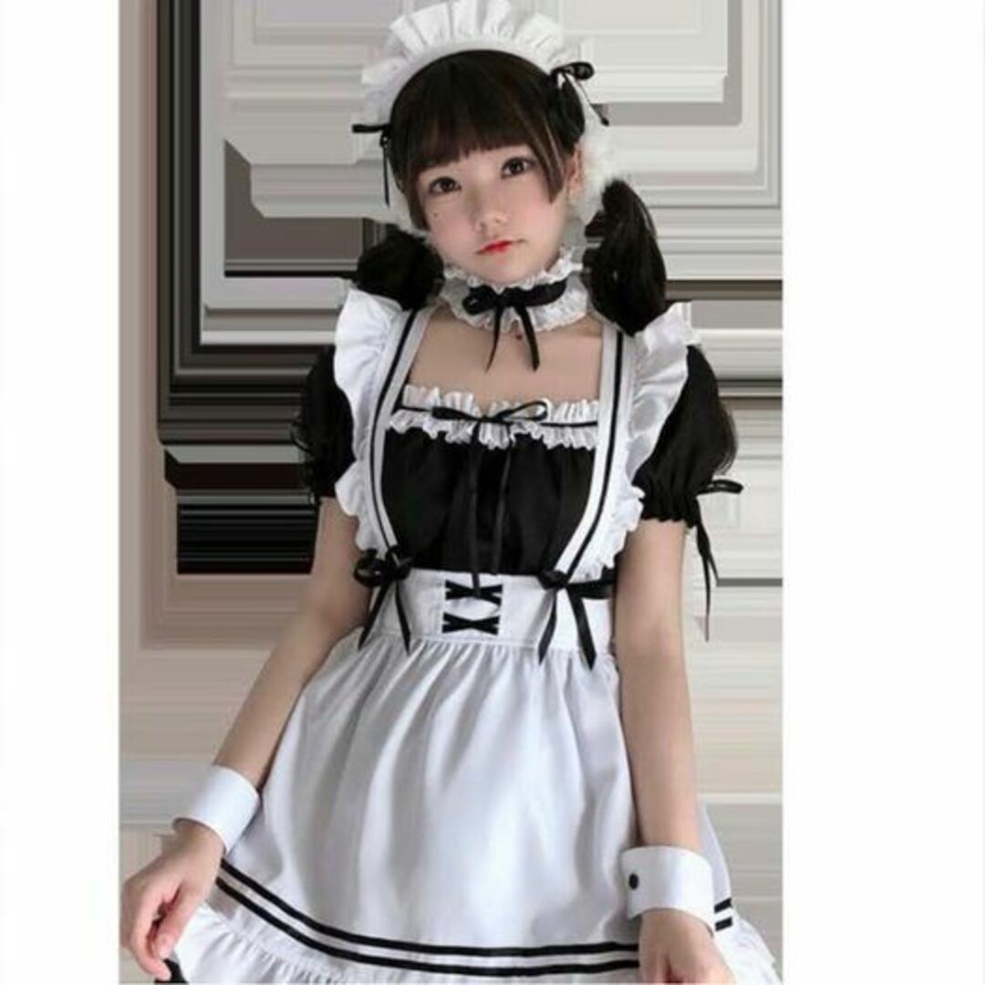 フルセット S メイド服 コスプレ ゴスロリ ハロウィン ロリ フリフリ フリル レディースのワンピース(ひざ丈ワンピース)の商品写真