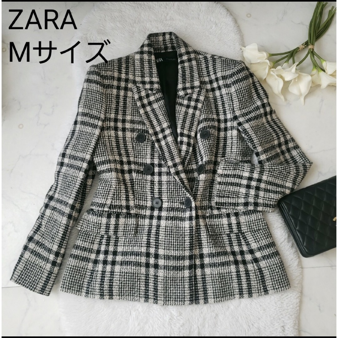 ZARA - 美品 ZARAダブルテーラードジャケットチェック柄Mサイズ ZARA - 美品 ZARAダブルテーラードジャケットチェック柄Mサイズ