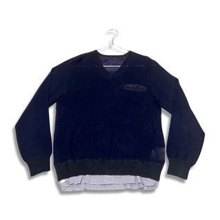 サカイ(sacai)のsacai サカイ リネン×コットン シャツドッキング ニット セーター ネイビー メンズ size 3(ニット/セーター)