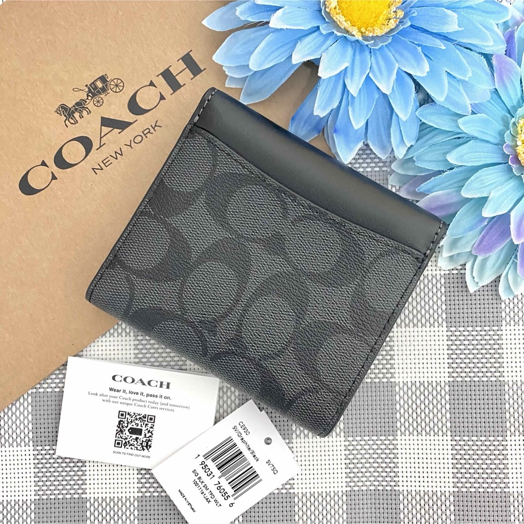 新品☆COACH コーチ折り財布　メンズ ブラック　 レザー 折り財布