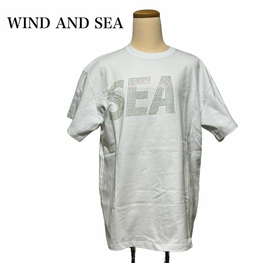 WIND AND SEA Tシャツ　白　ホワイト　ラインストーン　ロゴ着替え